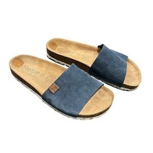 Biostep Slide Sandals Suede Leather Cork Footbed Spain Womens 7.5 Resort Comfort